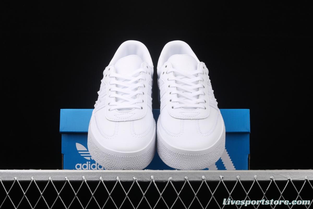 Adidas Sambarose W FV7420 clover retro head layer all white lace thick soles raised board shoes