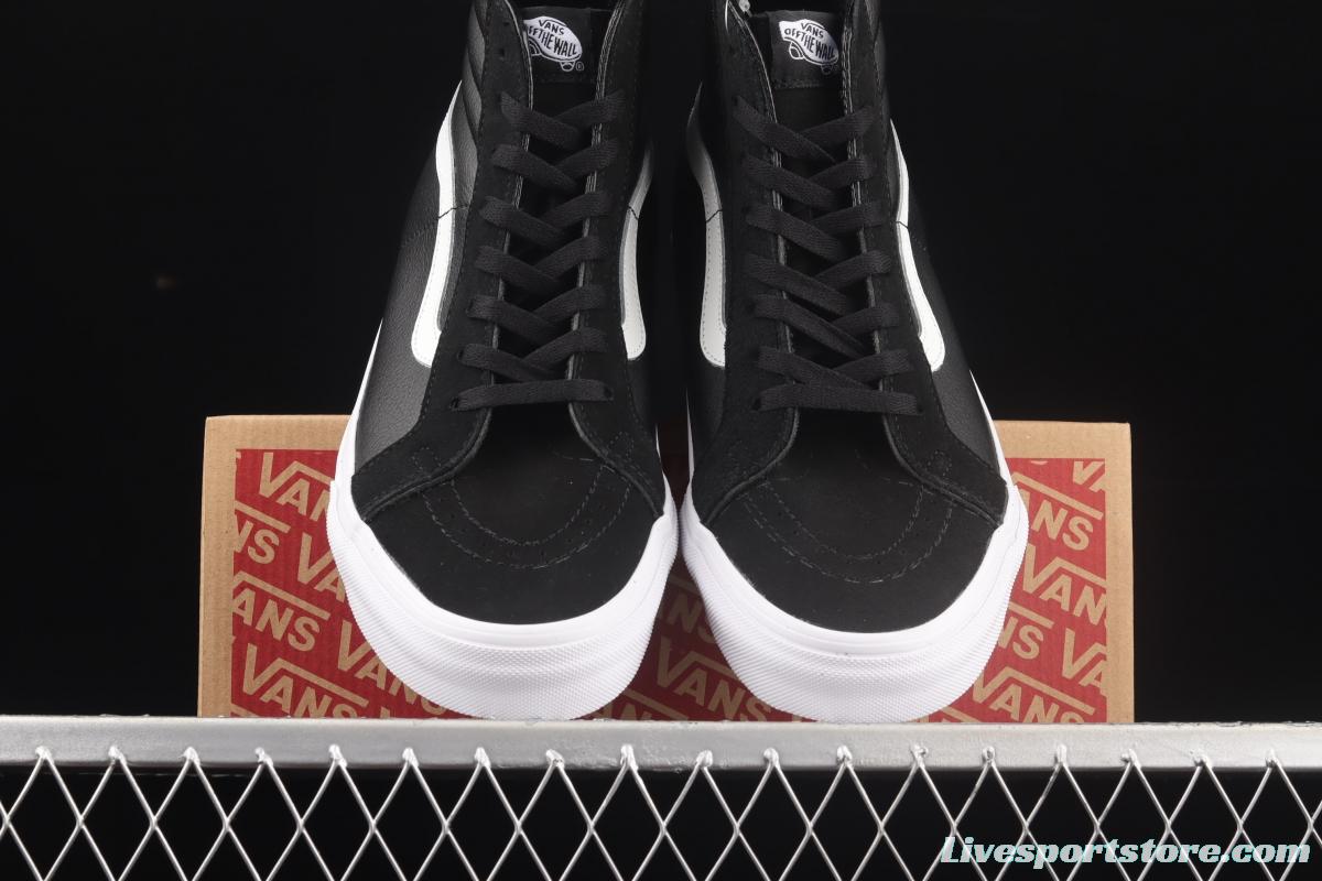 Vans Sk8-Hi black and white leather high-top casual board shoes VN0A4U3DNA0