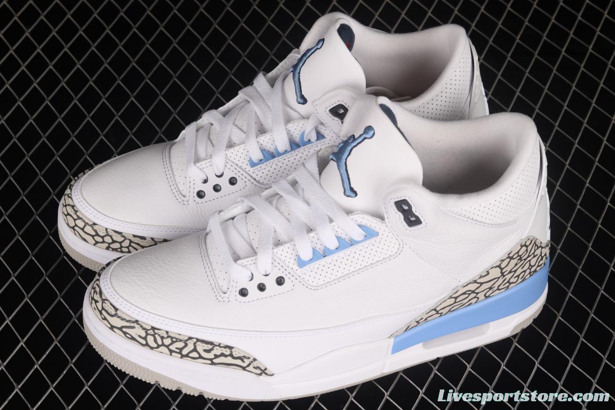 Air Jordan 3 UNC AJ3 Joe 3 North Carolina blue white burst blue crack in the basketball shoes CT8532-104