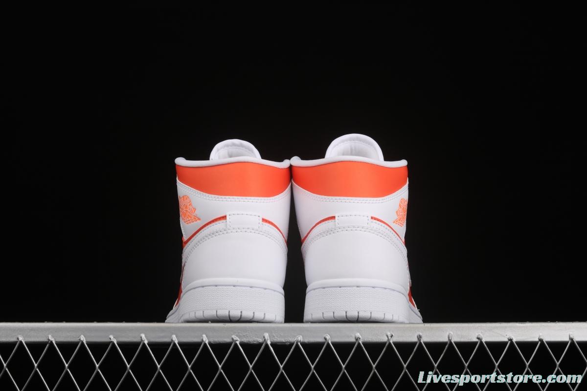 Air Jordan 1 Mid White Orange Zhongbang Basketball shoes CZ0774-800