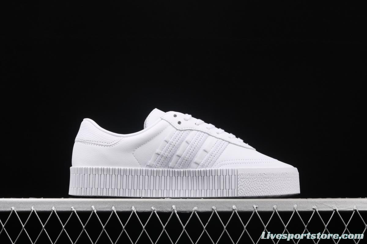 Adidas Sambarose W FV7420 clover retro head layer all white lace thick soles raised board shoes