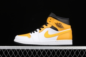 Air Jordan 1 Mid White and Yellow Zhongbang Basketball shoes 554724-170