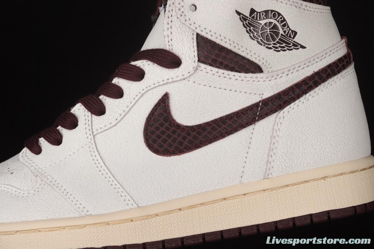 A Ma Maniere x Air Jordan 1 High OG co-branded snakeskin high top basketball shoes DO7097-100