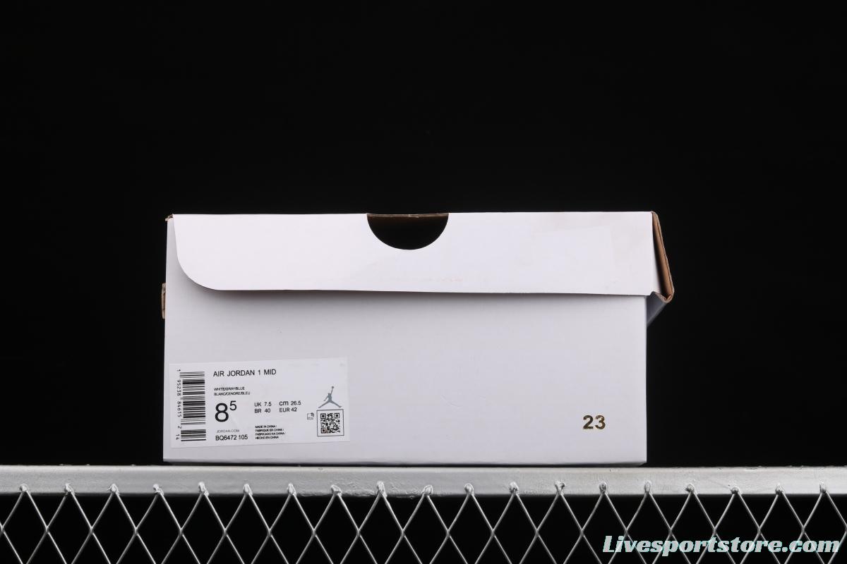 Air Jordan 1 Mid BQ6472-105Bond white, gray and blue