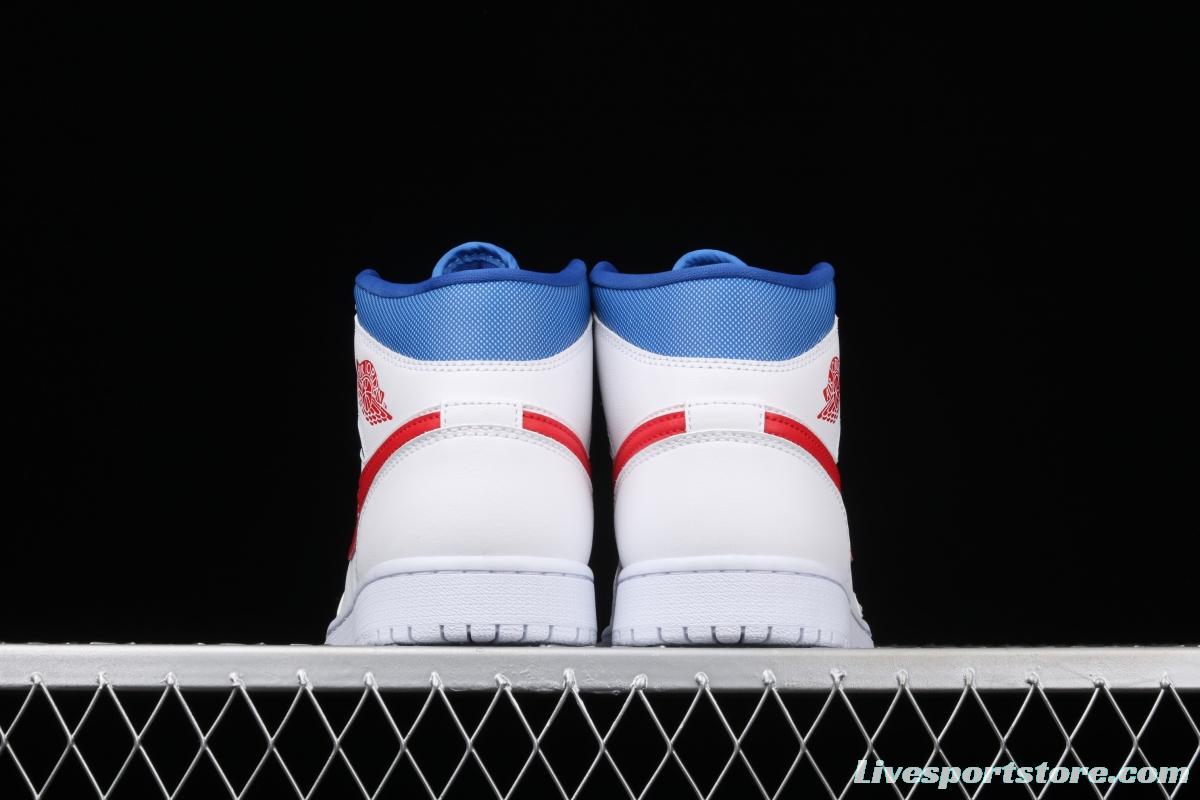 Air Jordan 1 Mid Fearless Royal White, Blue and Red Zhongbang Basketball shoes BQ6472-164,