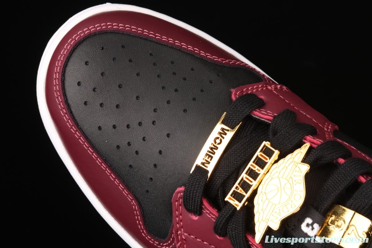 Air Jordan1 Low Black Wine Red Metal Flying Wings reverse low Top Basketball shoes DB6491-600