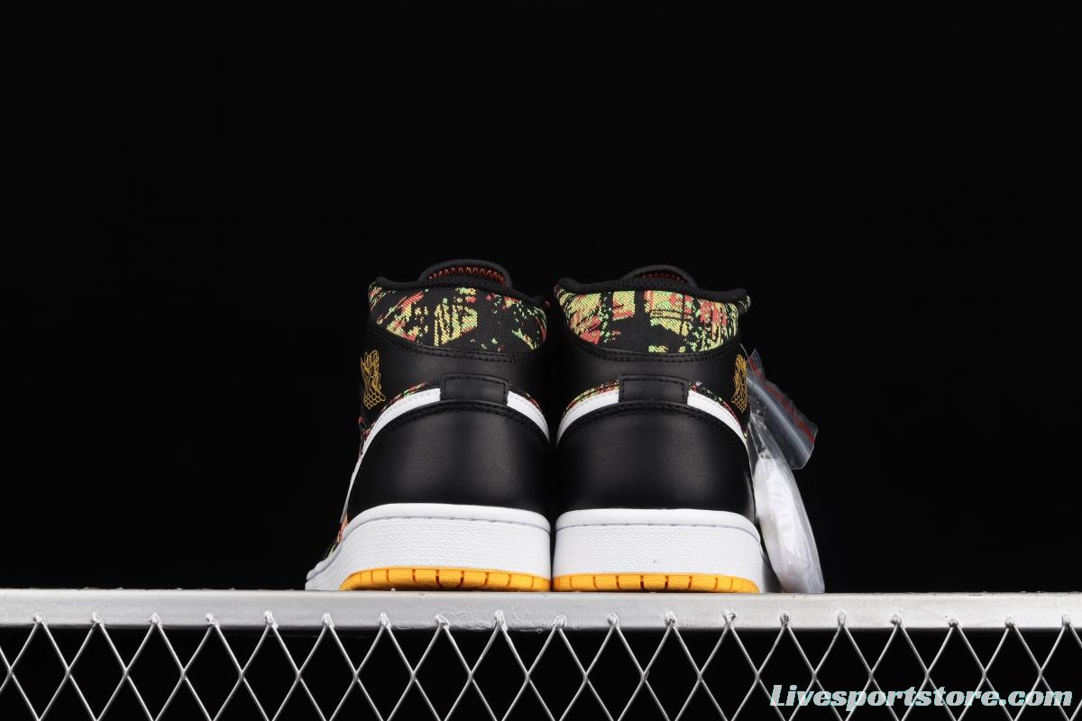 Air Jordan 1 Mid SE flower black Zhongbang basketball shoes 555112-003