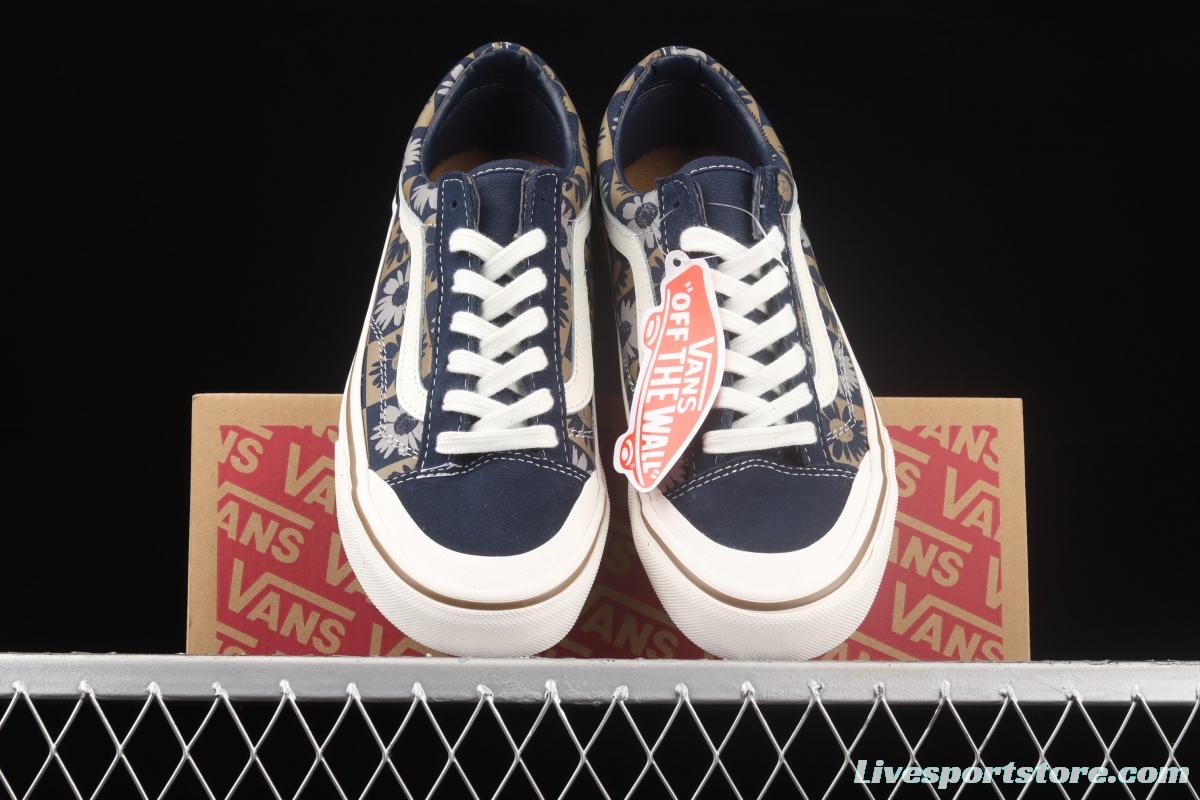 Vans Old Skool Silent Blue fun Sunflower printed low-top Leisure Board shoes VN0A6WKT6QS