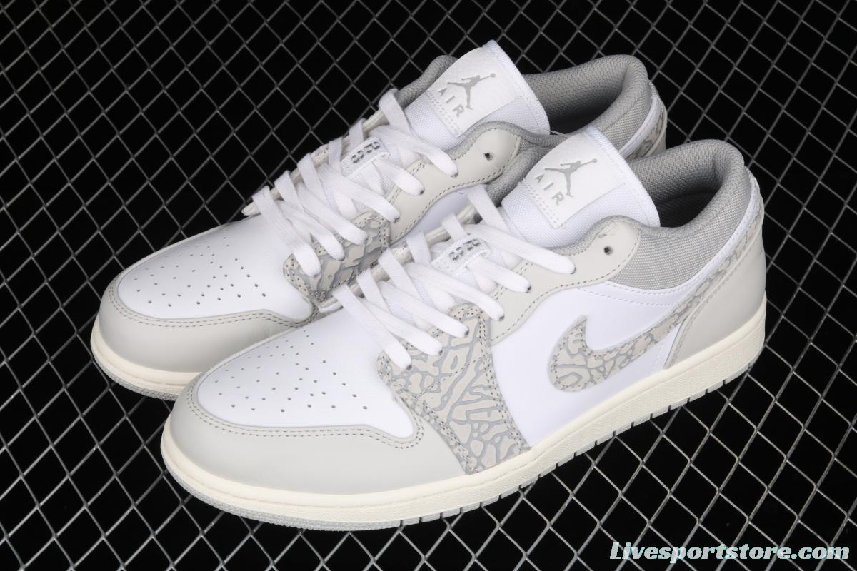 Air Jordan 1 Low Prm Elephant Print low side white ash explosion crack DH4269-100