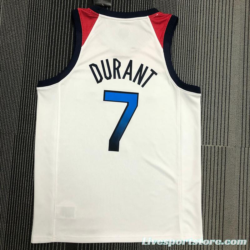 Thai Version Men's Kevin Durant White USA Basketball Player Jersey