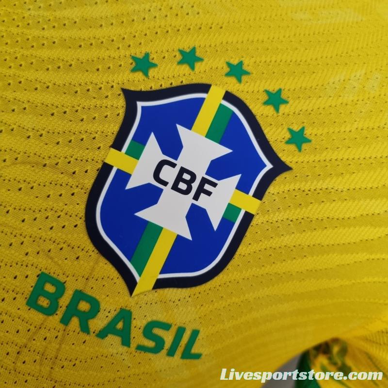 2022 Brazil Player Version Classic Yellow Soccer Jersey