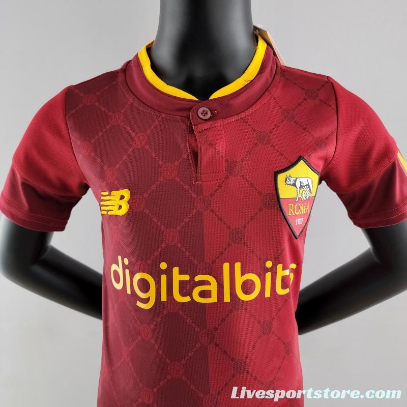 22/23 Roma Kids Kit Home Size 16-28 Soccer Jersey