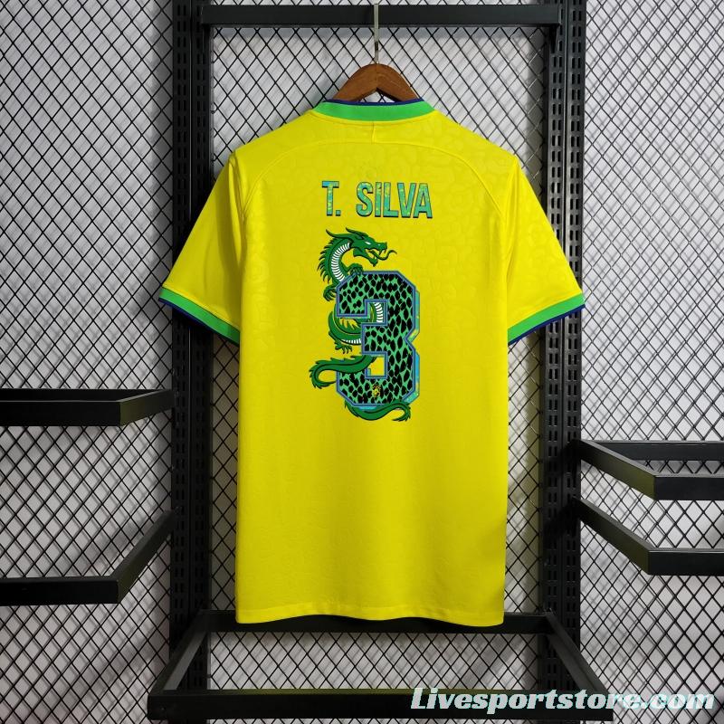 2022 Brazil Home National Team World Cup Soccer Jersey With Special Dragon Namesets