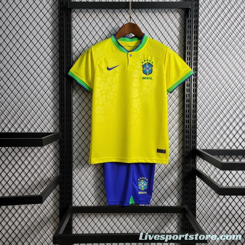 2022 Brazil Home Kids Size 16-28 Soccer Jersey