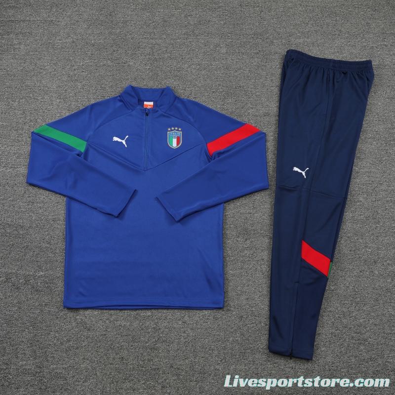 2022 Italy Blue Half Zipper Tracksuit