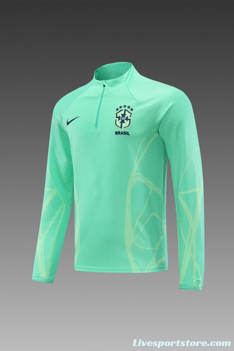 2022 Brazil Green Half Zipper Tracksuit