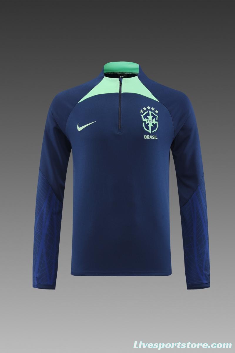 2022 Brazil Navy Half Zipper Tracksuit