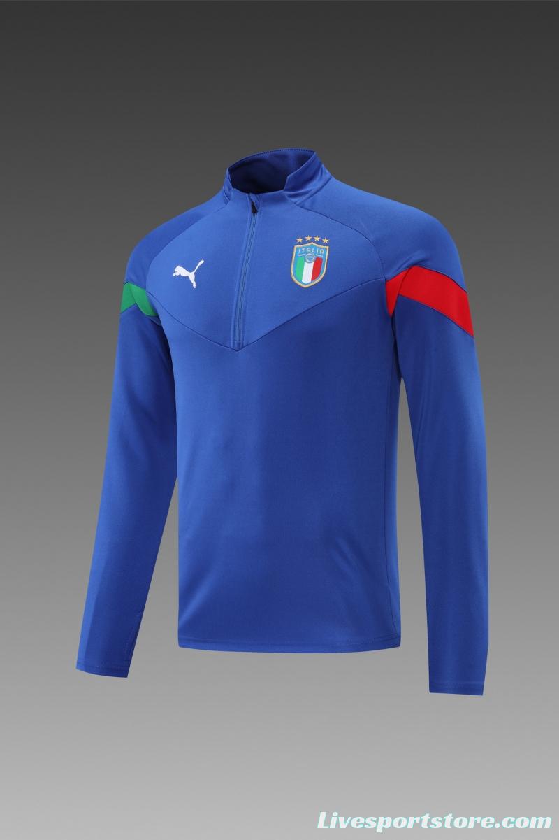 2022 Italy Blue Half Zipper Tracksuit