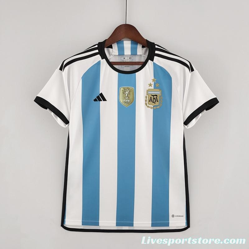 3 Stars 2022 Argentina Home Jersey With World Cup Champion Patches