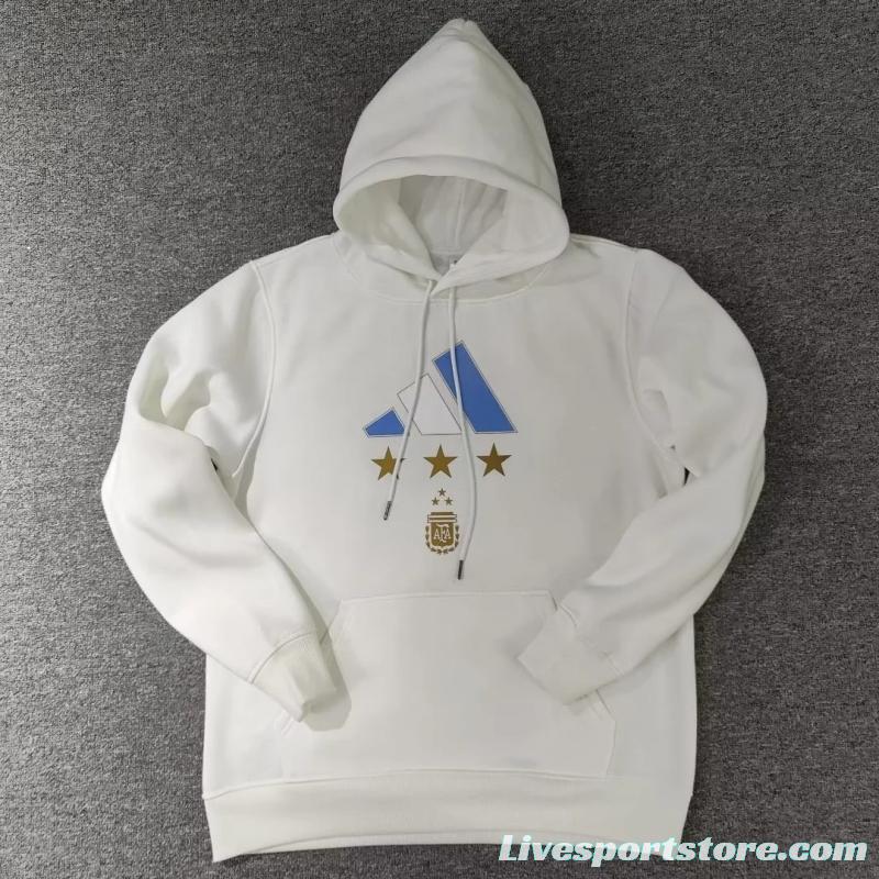 3 Stars Argentina Messi White Hoodie