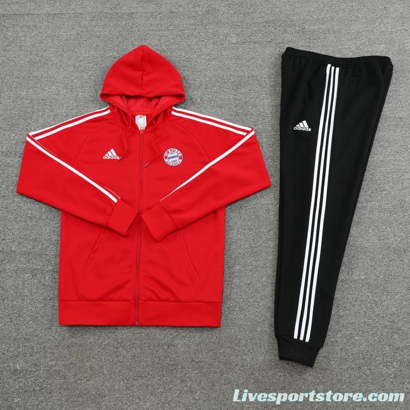 2023 Bayern Munich Red Hoodie Full Zipper Tracksuit