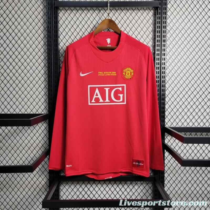 Retro Long Sleeve 07-08 Manchester United Champions League Version Home Jersey