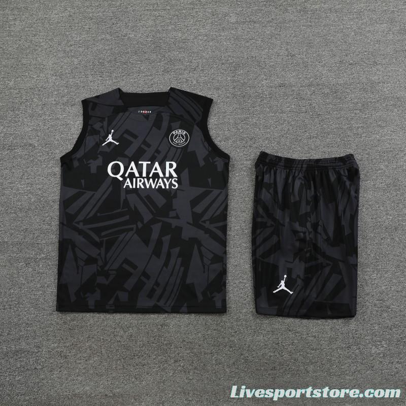 23-24 PSG Black Pattern Vest Jersey+Shorts