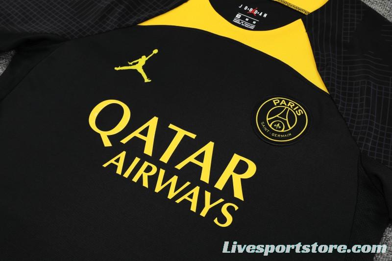 23-24 PSG Black Yellow Short Sleeve+Shorts