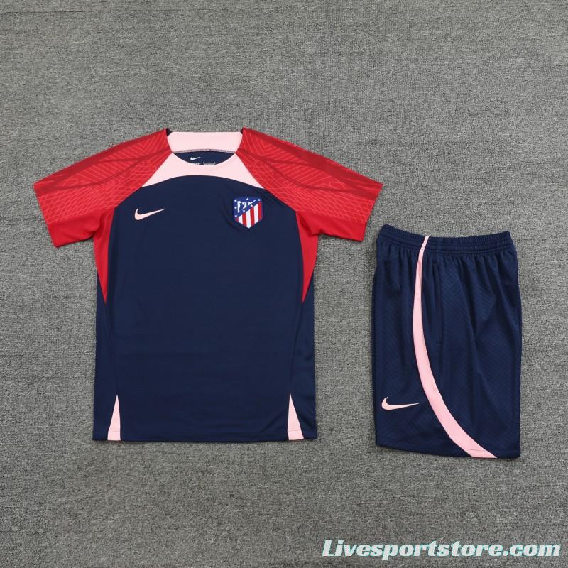 23-24 Atletico Madrid Navy Red Short Sleeve+Shorts