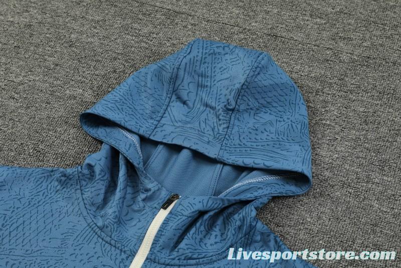 23/24 Olympique Marseille Blue Half Zipper Hoodie Jacket +Pants