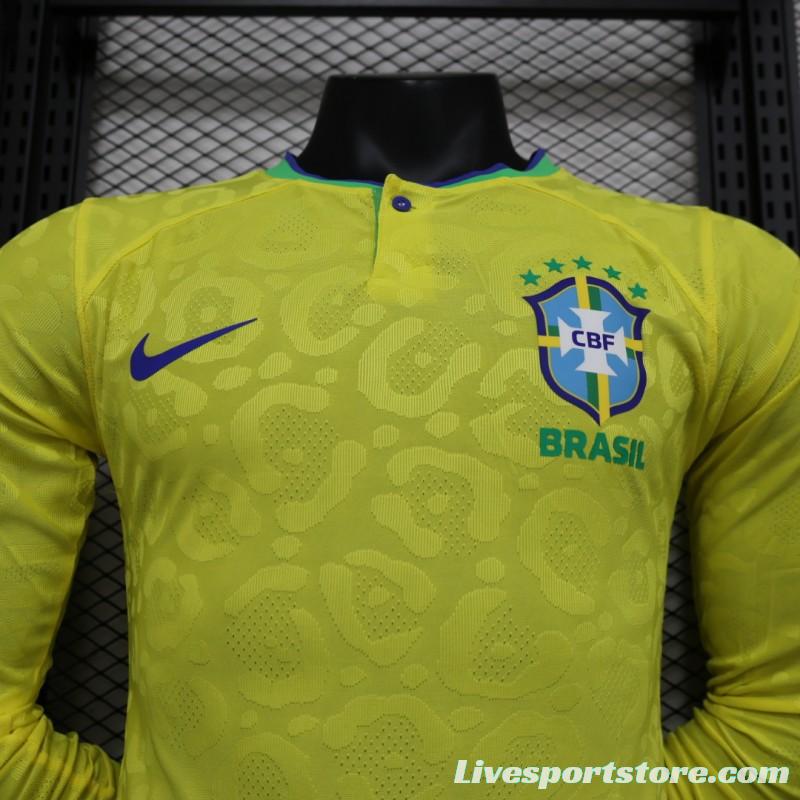 Player Version 2022 Brazil Home Long Sleeve Jersey