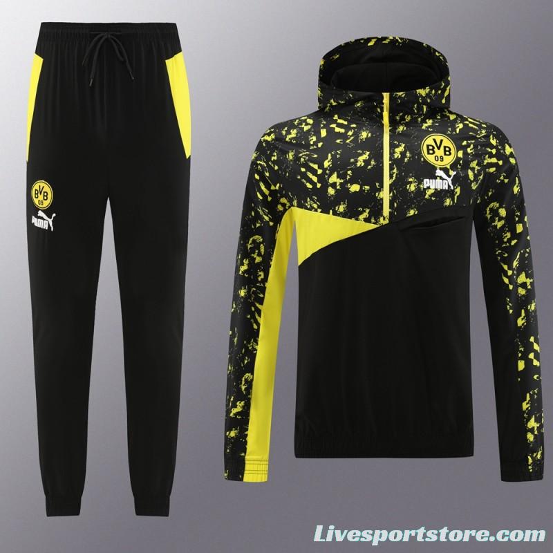 23/24 Borussia Dortmund Black/Yellow Half Zipper Windbreaker Jacket+Pants