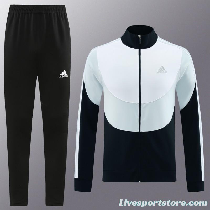 23/24 Adidas White/Black Full Zipper Hooide Jacket+Pants