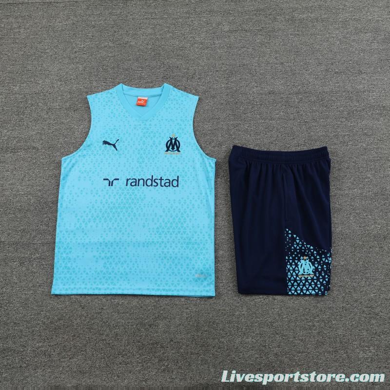 23-24 Olympique Marseille SKY Blue Vest Jersey+Shorts