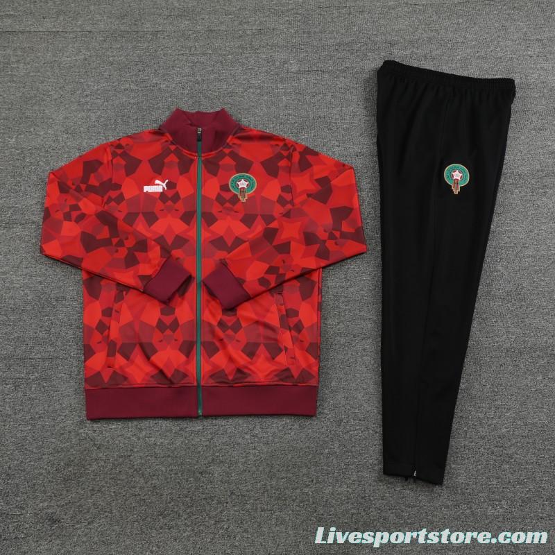 2024 Morocco Red  Full Zipper Hoodie Jacket+Pants