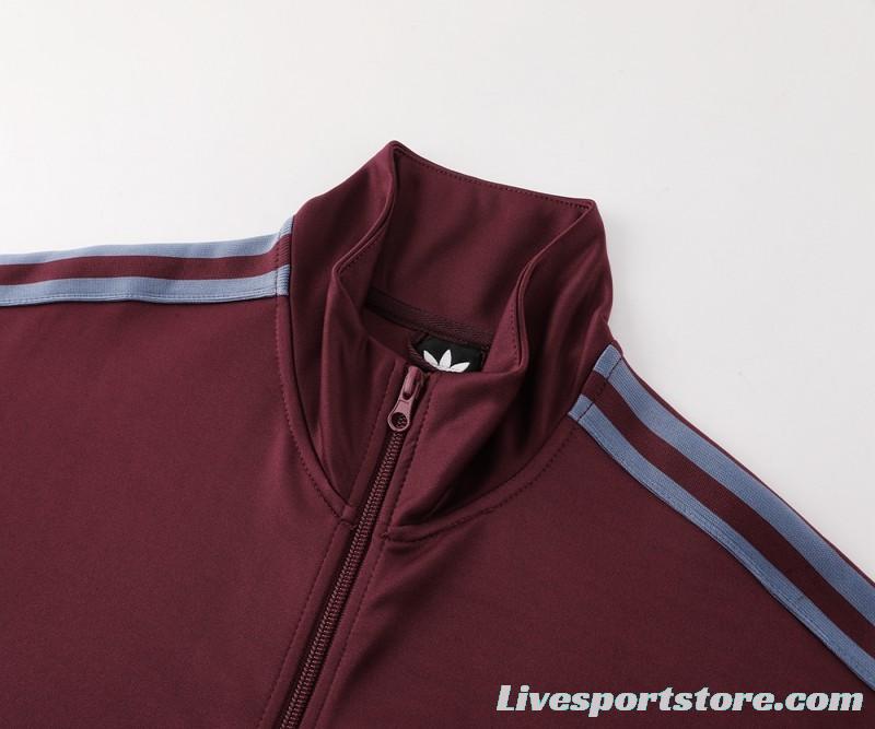 24/25 Adidas Original Wine Full Zipper Jacket +Long Pants