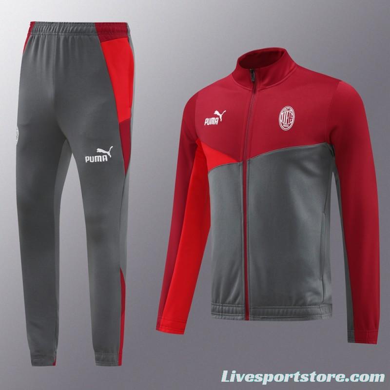 24/25 AC Milan Red/Grey Full Zipper Jacket +Long Pants