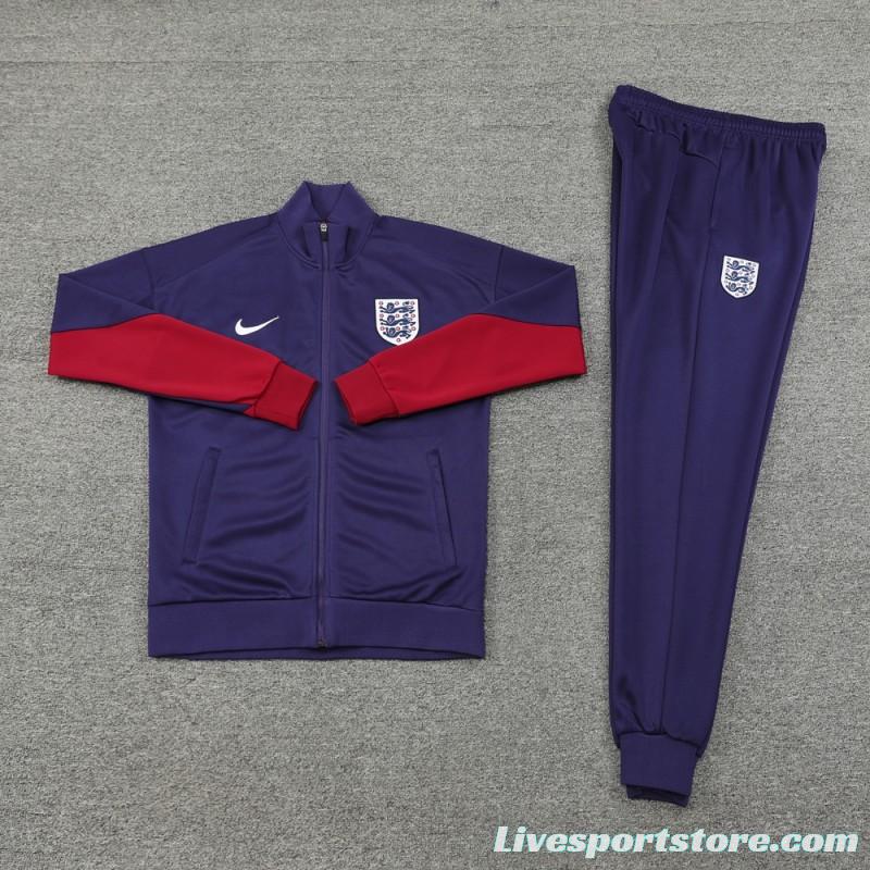 2024 England Navy Full Zipper Jacket +Long Pants