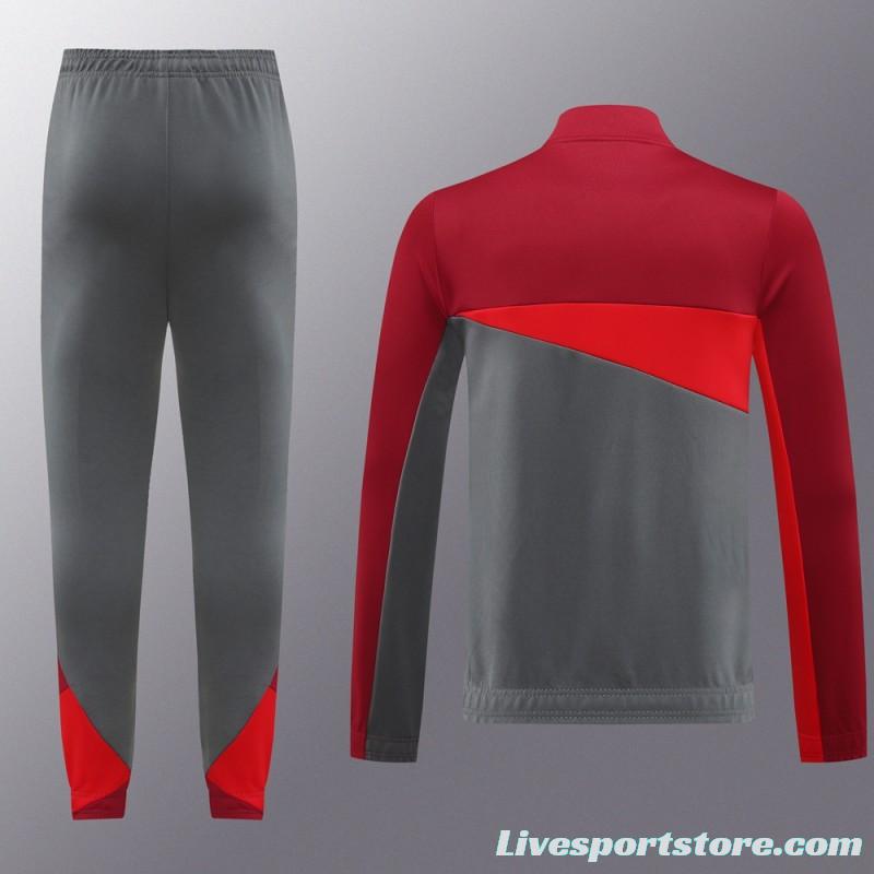 24/25 AC Milan Red/Grey Full Zipper Jacket +Long Pants