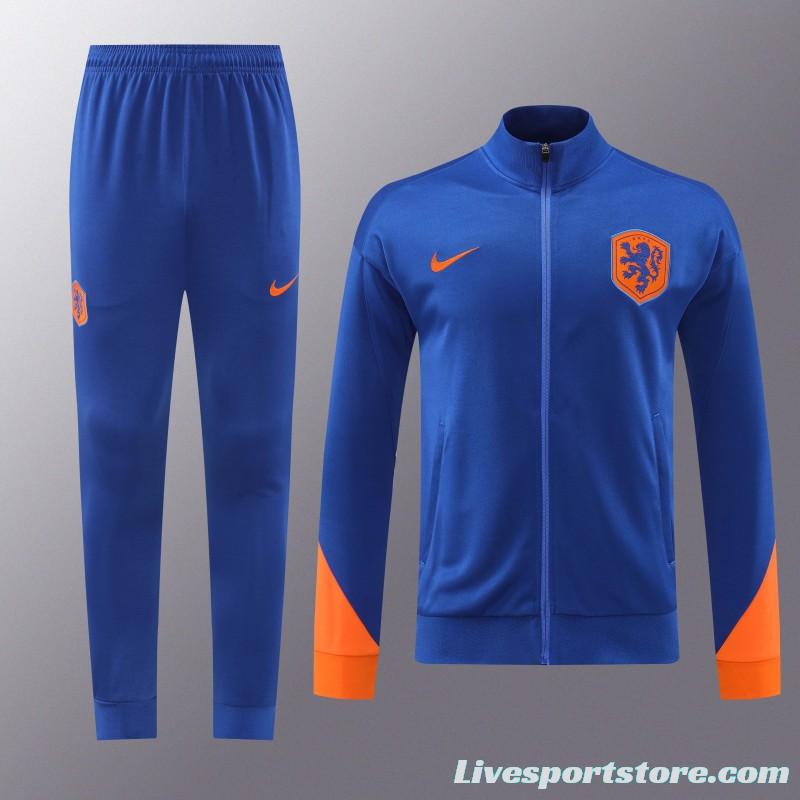 2024 Netherlands Blue Full Zipper Jacket +Long Pants