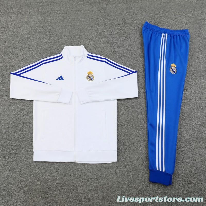 24/25 Real Madrid White Full Zipper Jacket +Long Pants