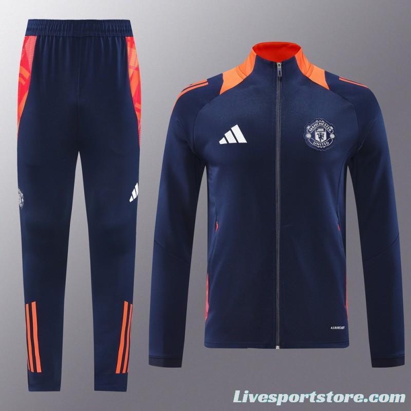 24/25 Manchester United Navy/Orange Full Zipper Jacket +Long Pants