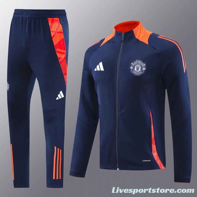 24/25 Manchester United Navy/Orange Full Zipper Jacket +Long Pants