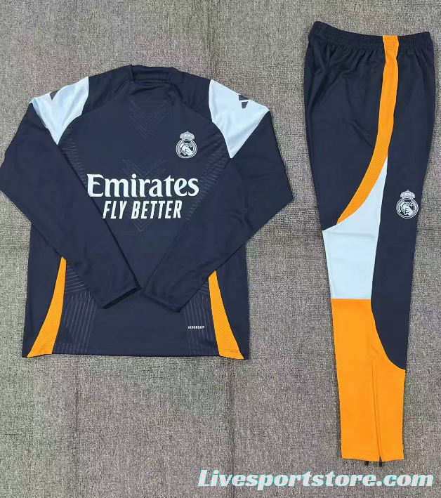 24/25 Kids Real Madrid Navy Half Zipper Jacket+Long Pants