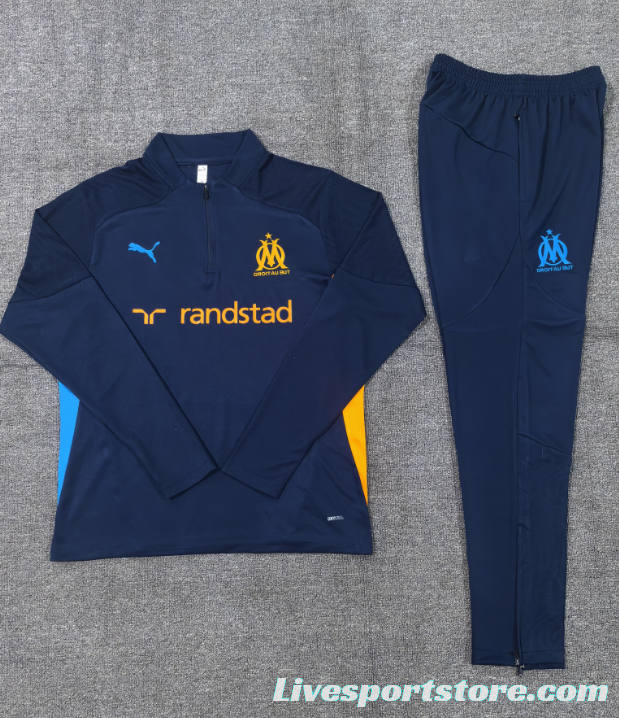 24/25 Kids Olympique Marseille Navy Orange Zipper Jacket+Long Pants