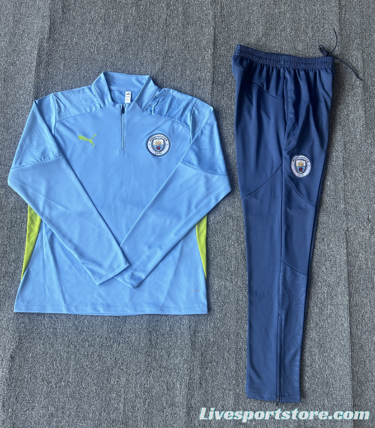 24/25 Kids Manchester City Sky Blue Half Zipper Jacket+Long Pants