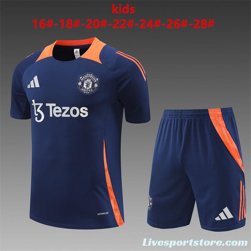 24/25 Kids Manchester United Navy Short Sleeve Jersey+Shorts