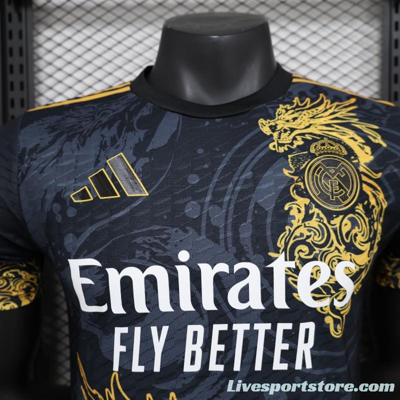 Player Version 24/25 Real Madrid Black Jersey With Golden Dragon