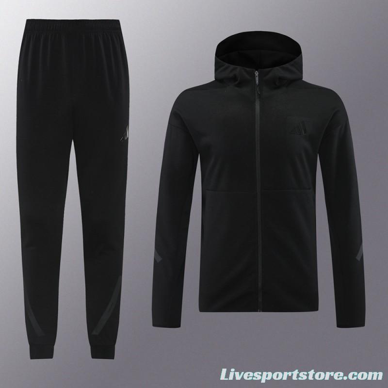 2024 Adidas Black Hoodie Full Zipper Jacket +Long Pants