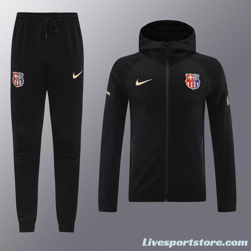 24/25 Barcelona Black Hoodie Full Zipper Jacket +Long Pants